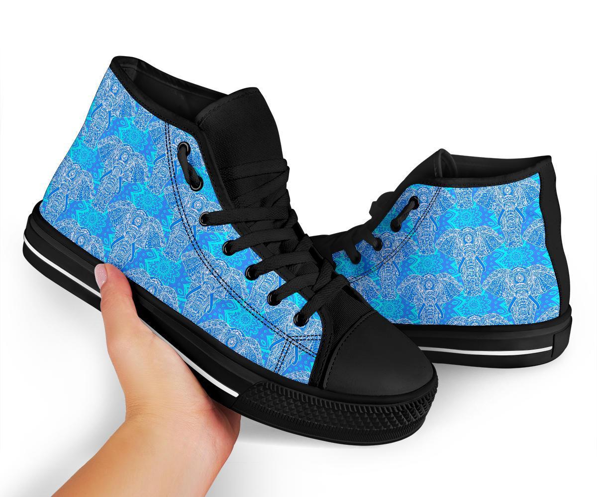 Blue Elephant Mandala Print Men Women's High Top Shoes-grizzshop