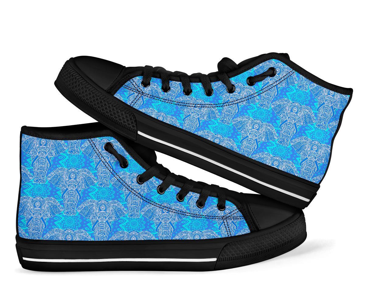 Blue Elephant Mandala Print Men Women's High Top Shoes-grizzshop