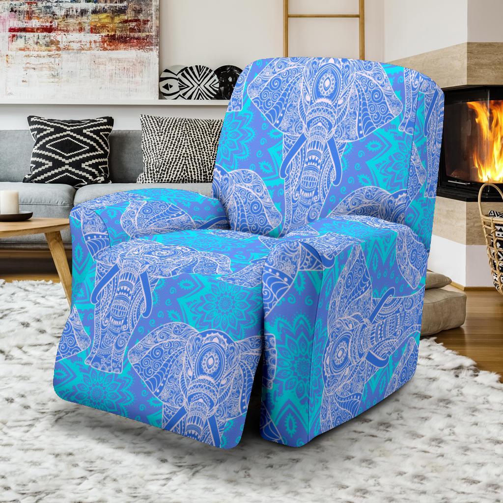 Blue Elephant Mandala Print Recliner Cover-grizzshop