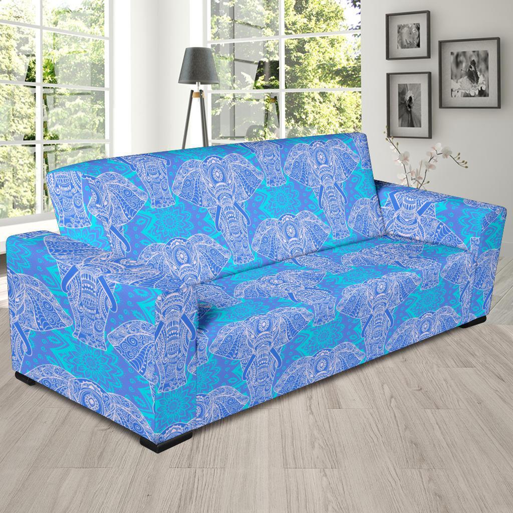 Blue Elephant Mandala Print Sofa Covers-grizzshop