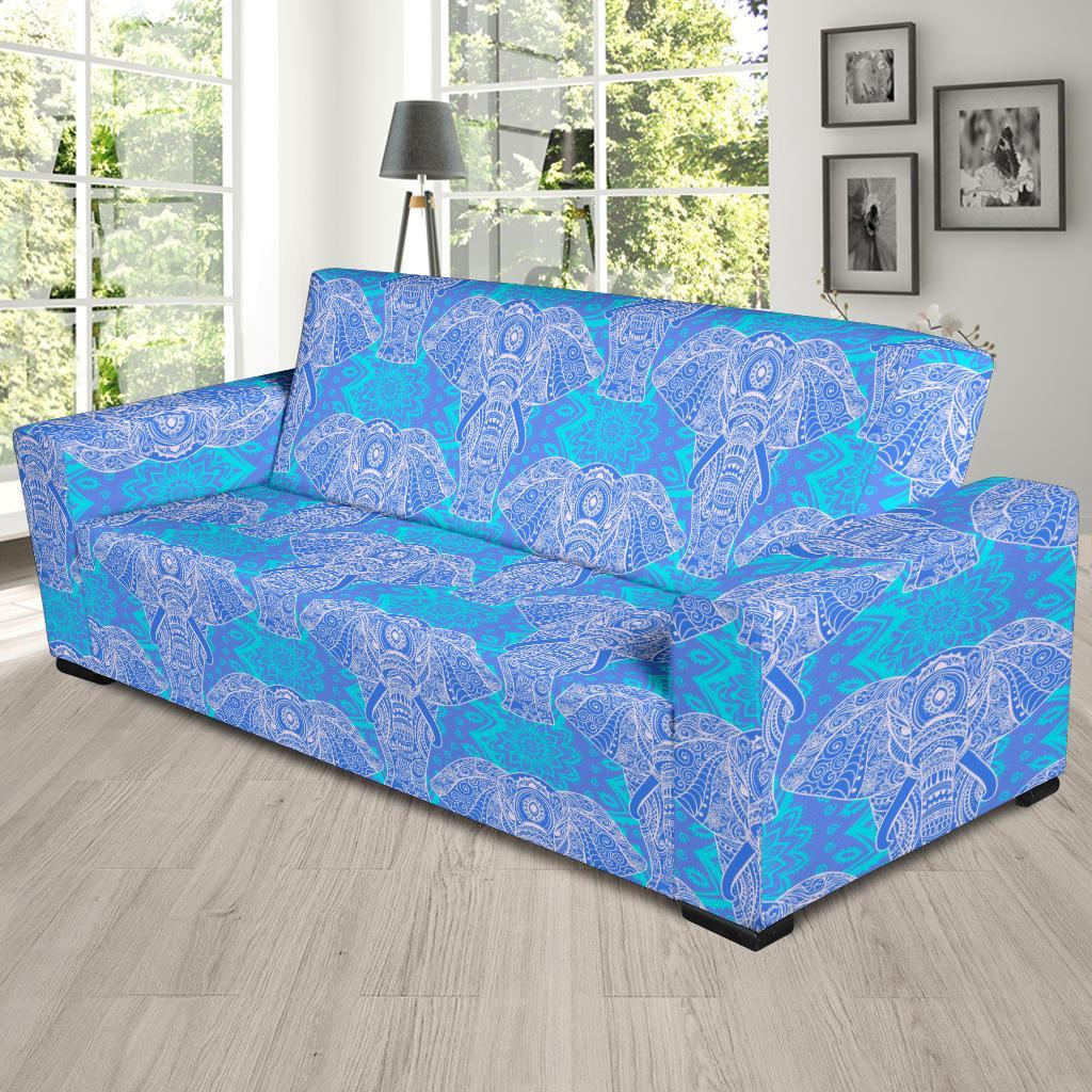 Blue Elephant Mandala Print Sofa Covers-grizzshop