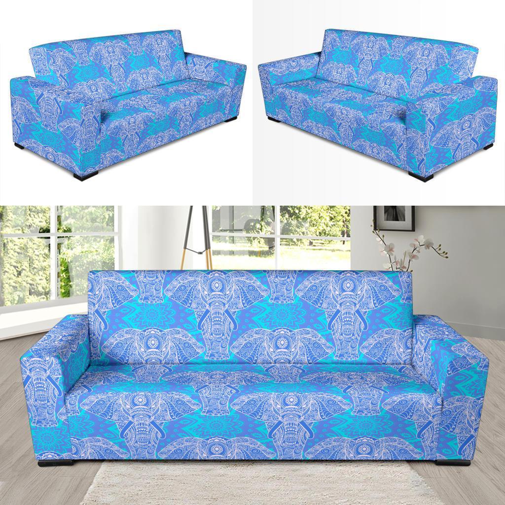 Blue Elephant Mandala Print Sofa Covers-grizzshop