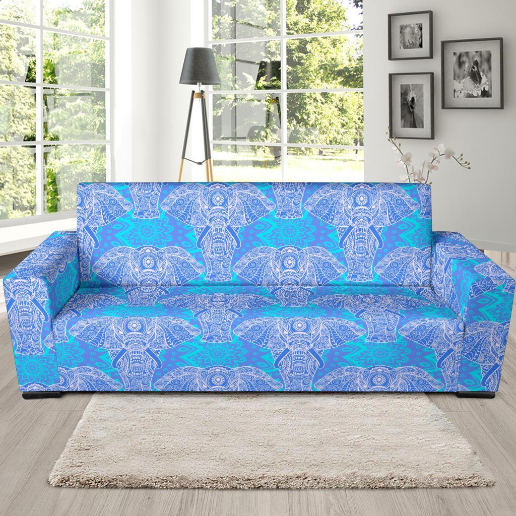 Blue Elephant Mandala Print Sofa Covers-grizzshop