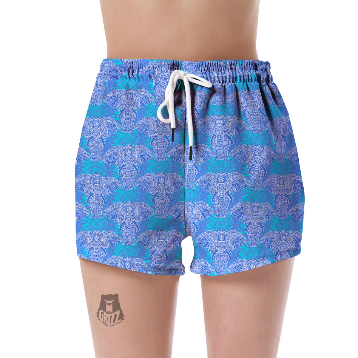 Blue Elephant Mandala Print Women's Shorts-grizzshop