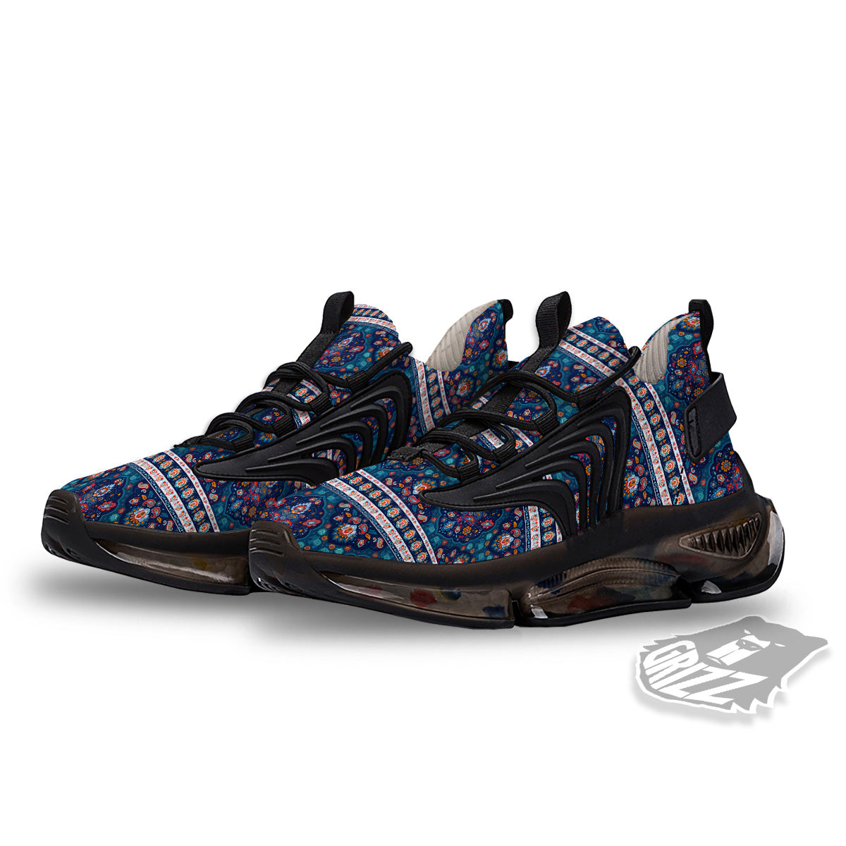 Blue Ethnic Mandala Print Pattern Black Gym Shoes-grizzshop