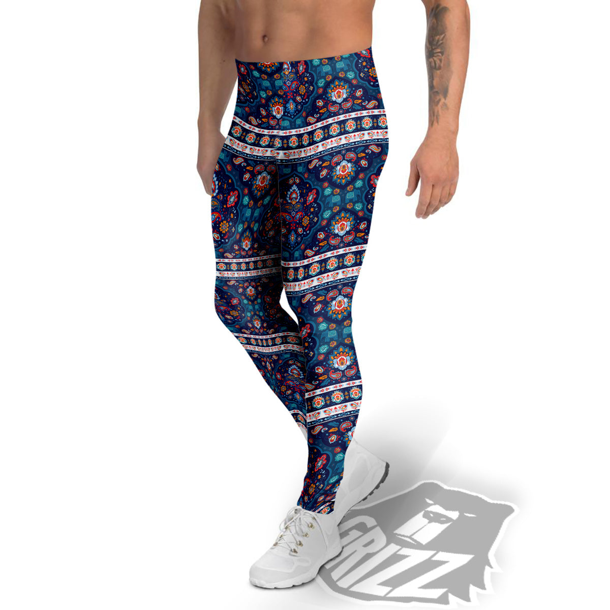 Blue Ethnic Mandala Print Pattern Men's Leggings-grizzshop