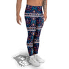 Blue Ethnic Mandala Print Pattern Men's Leggings-grizzshop