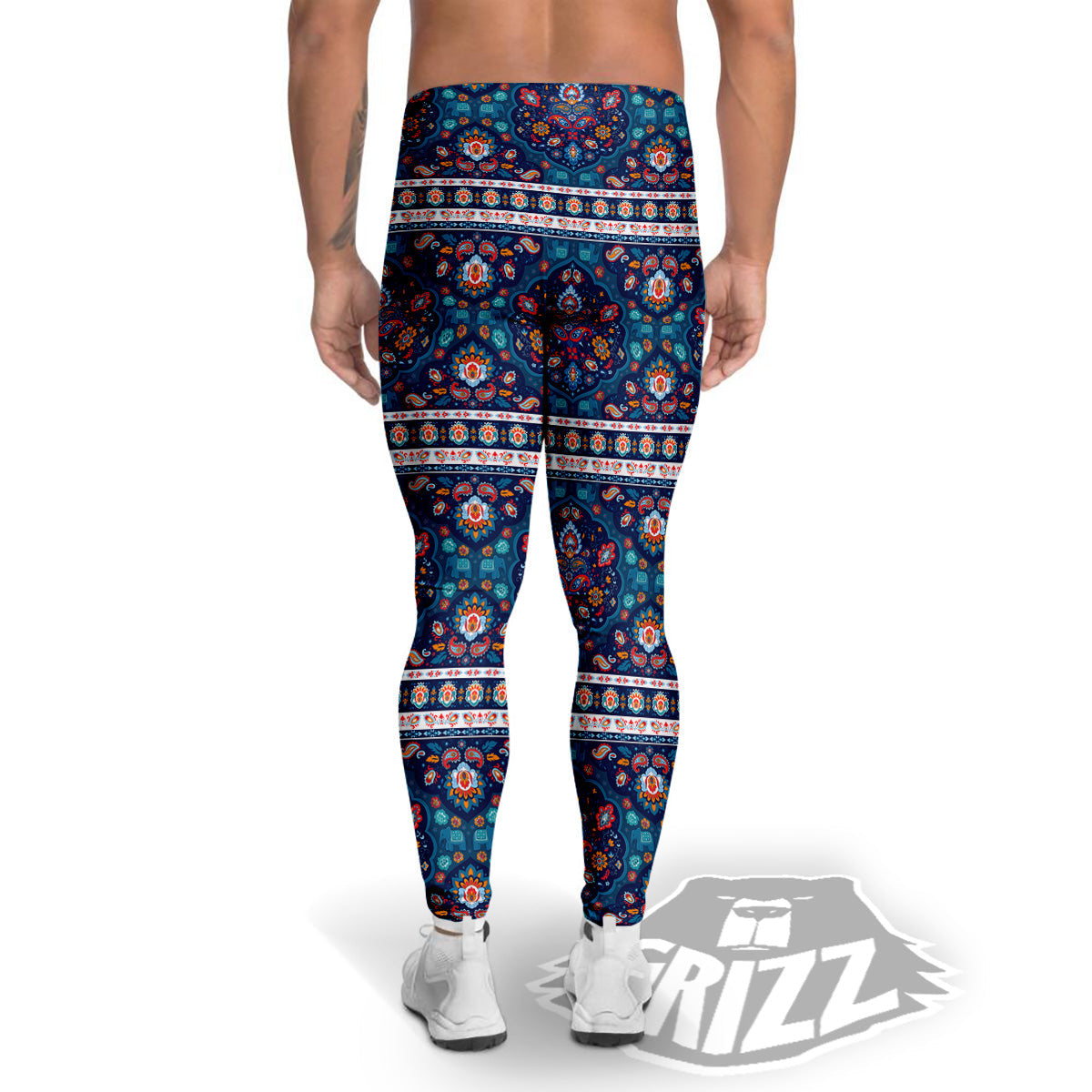 Blue Ethnic Mandala Print Pattern Men's Leggings-grizzshop