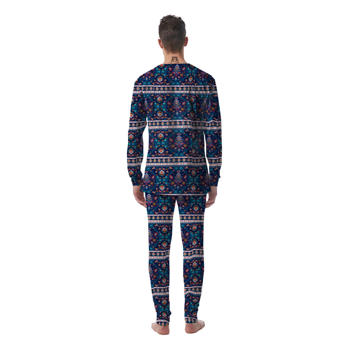 Blue Ethnic Mandala Print Pattern Men's Pajamas-grizzshop