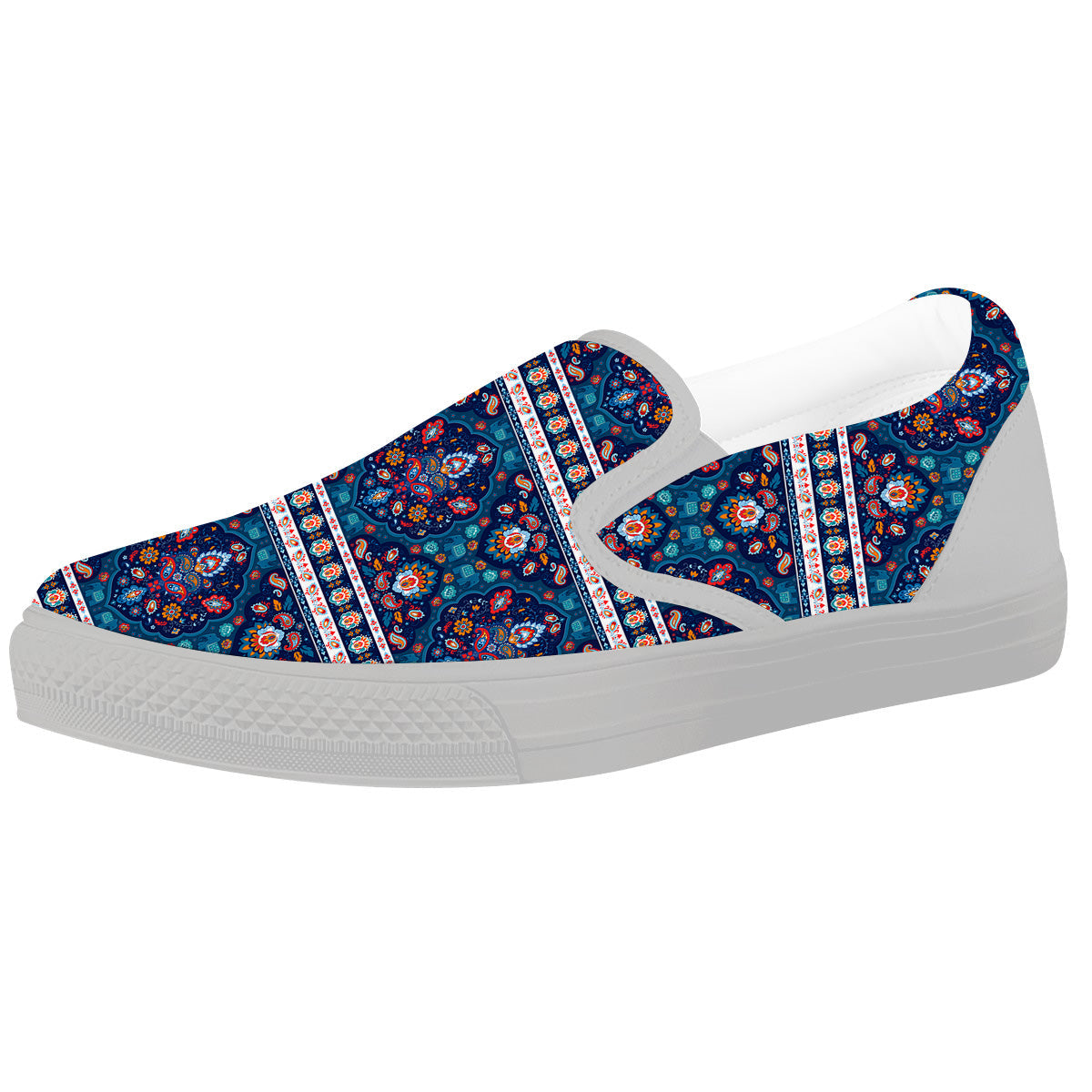 Blue Ethnic Mandala Print Pattern White Slip On Shoes-grizzshop