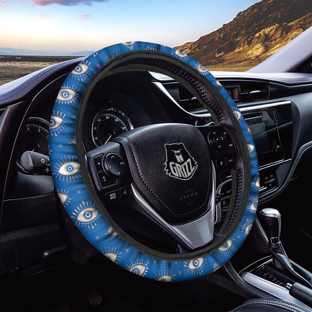 Blue Eyes Hamsa Print Pattern Car Steering Wheel Cover-grizzshop