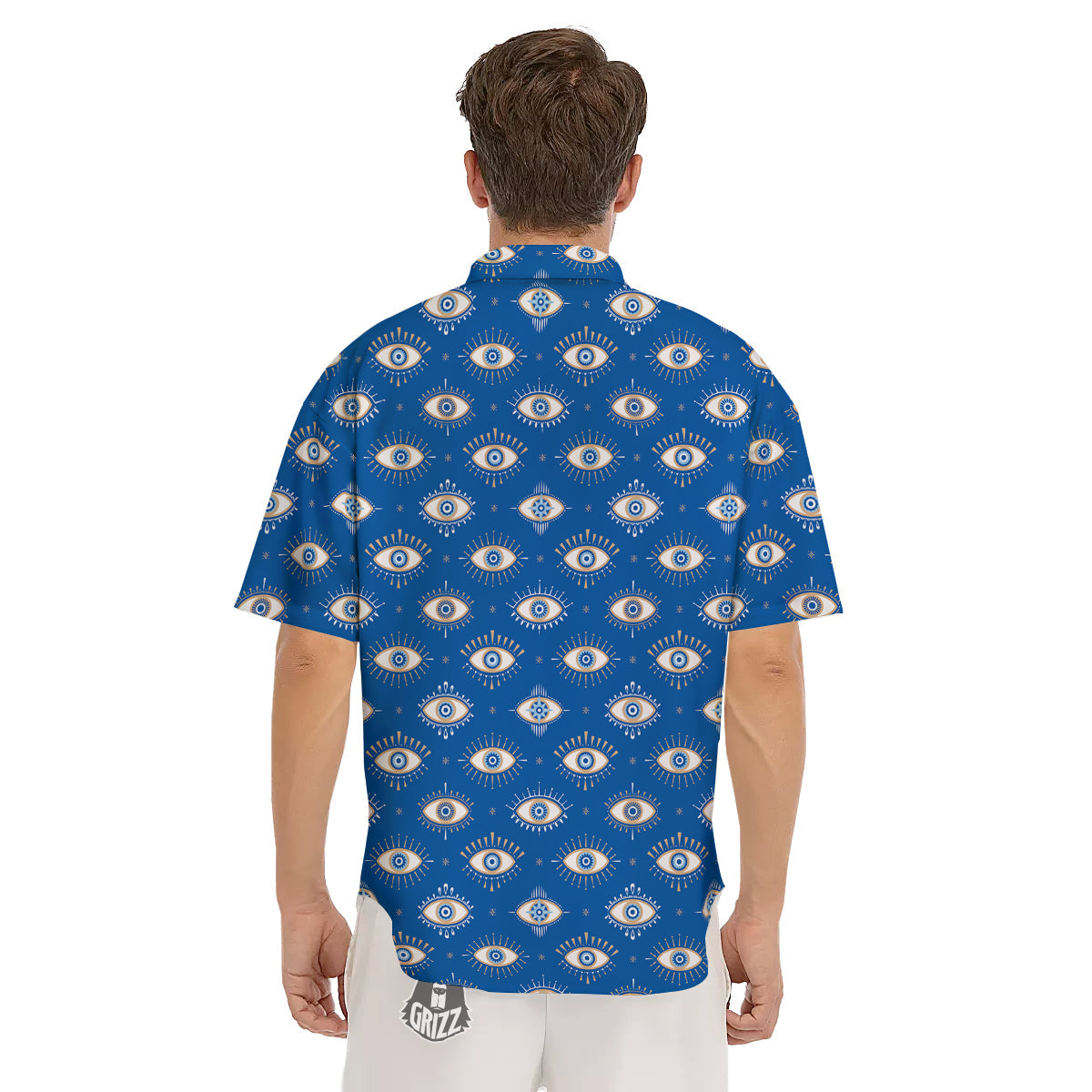 Blue Eyes Hamsa Print Pattern Men's Short Sleeve Shirts-grizzshop