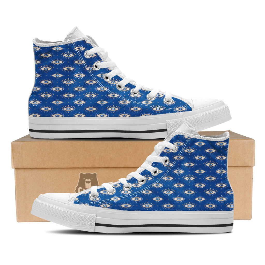 Blue Eyes Hamsa Print Pattern White High Top Shoes-grizzshop