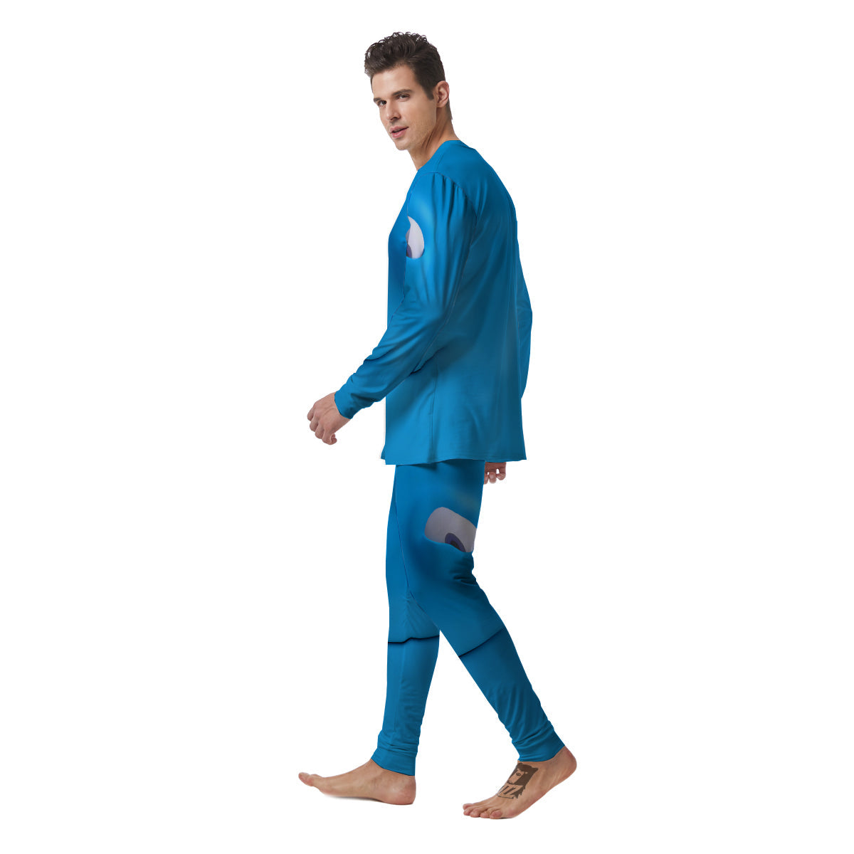 Blue Face Cartoon Emoticon Character Print Men's Pajamas-grizzshop