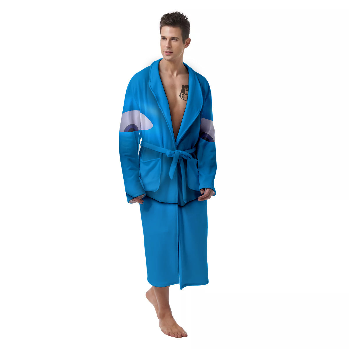 Blue Face Cartoon Emoticon Character Print Men's Robe-grizzshop