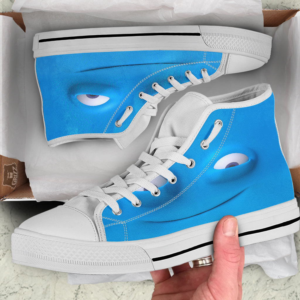 Blue Face Cartoon Emoticon Character Print White High Top Shoes-grizzshop