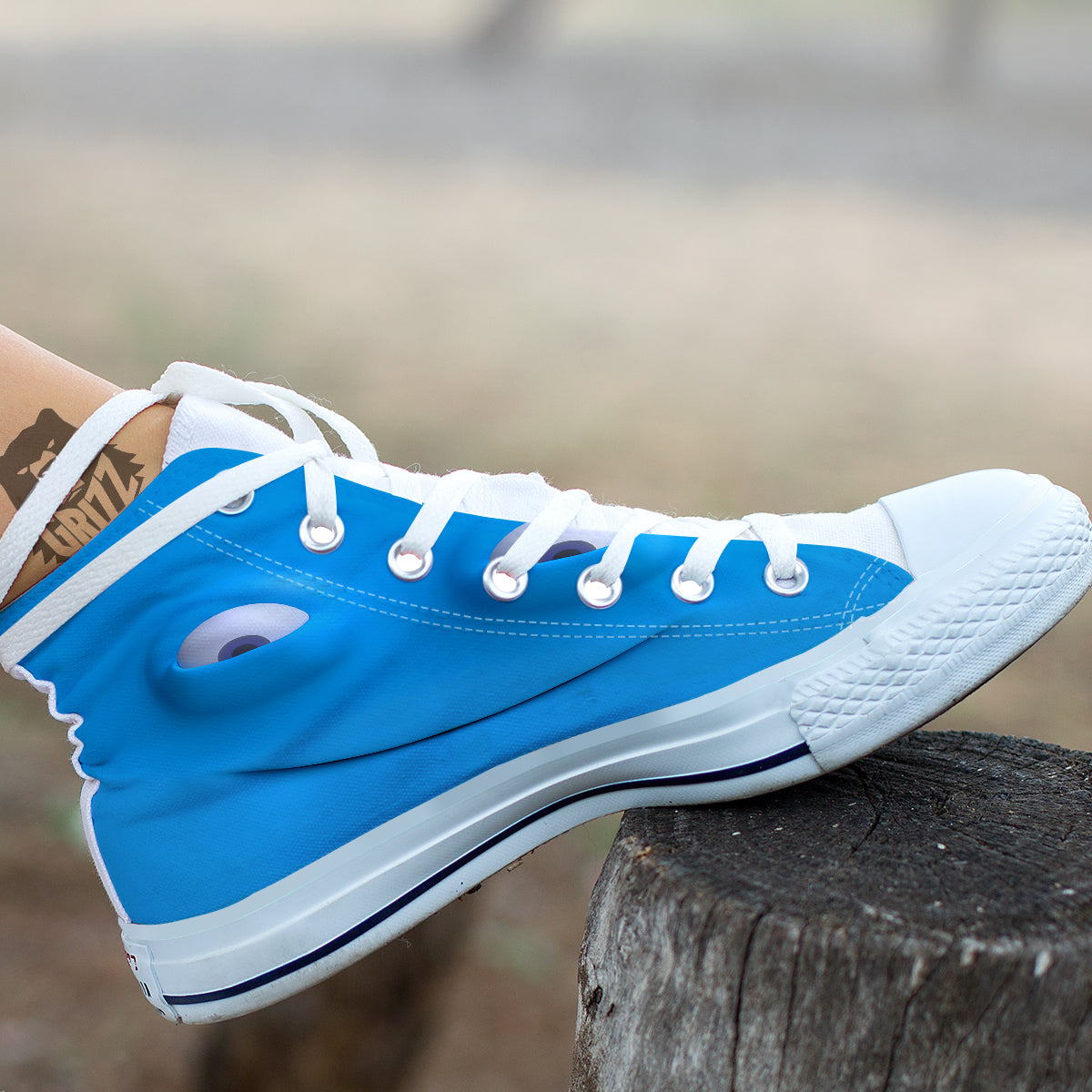 Blue Face Cartoon Emoticon Character Print White High Top Shoes-grizzshop
