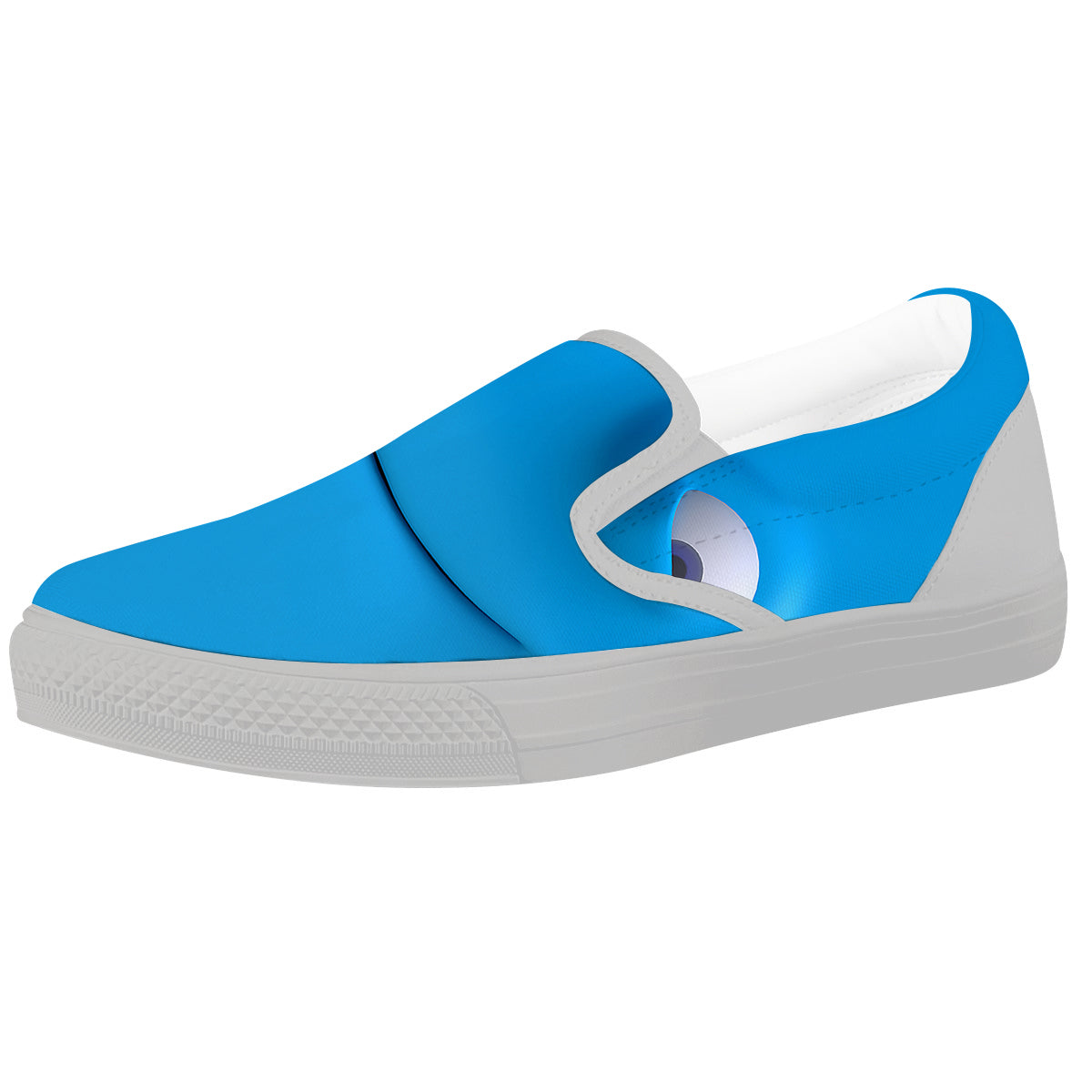 Blue Face Cartoon Emoticon Character Print White Slip On Shoes-grizzshop