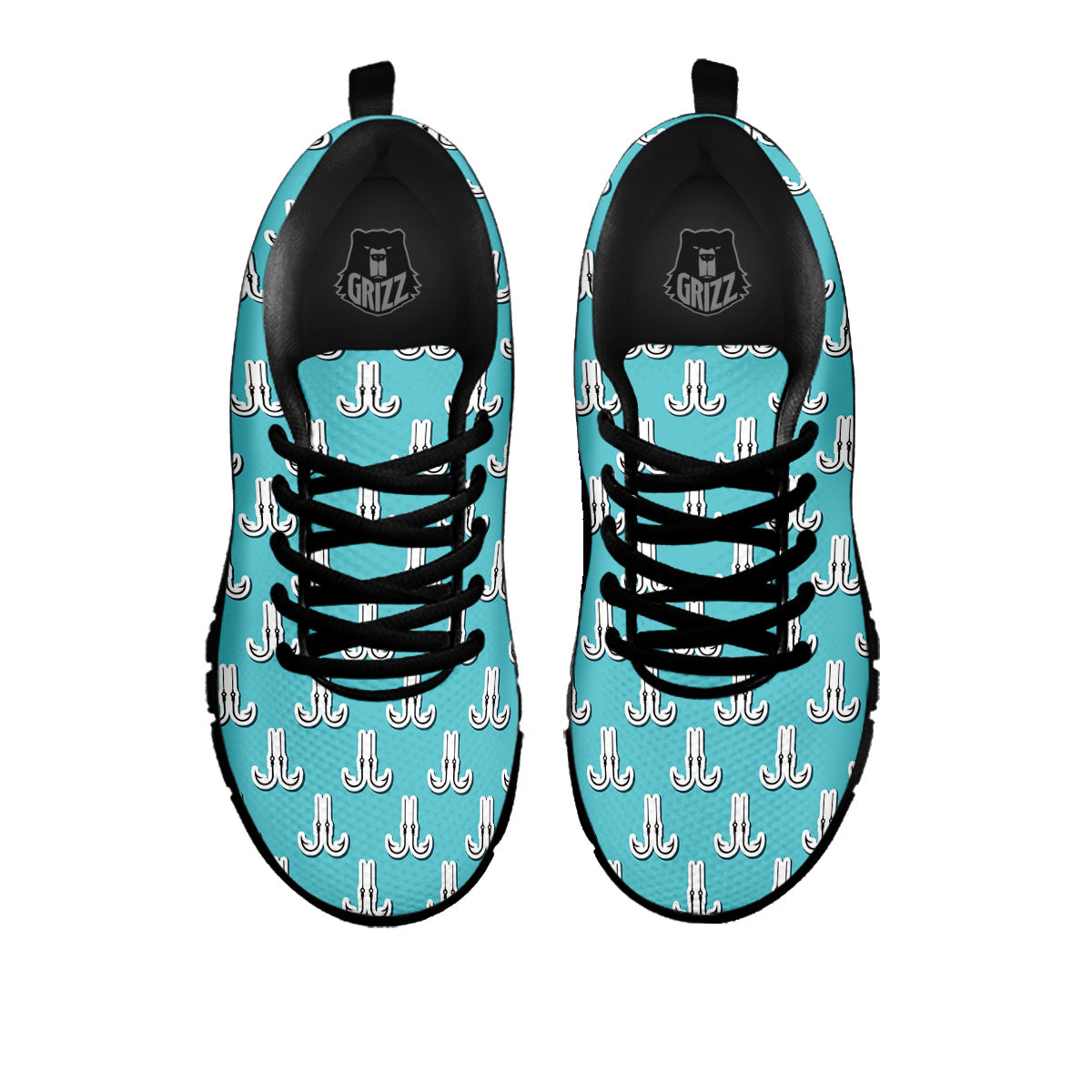 Blue Fish Hook Print Pattern Black Sneaker-grizzshop