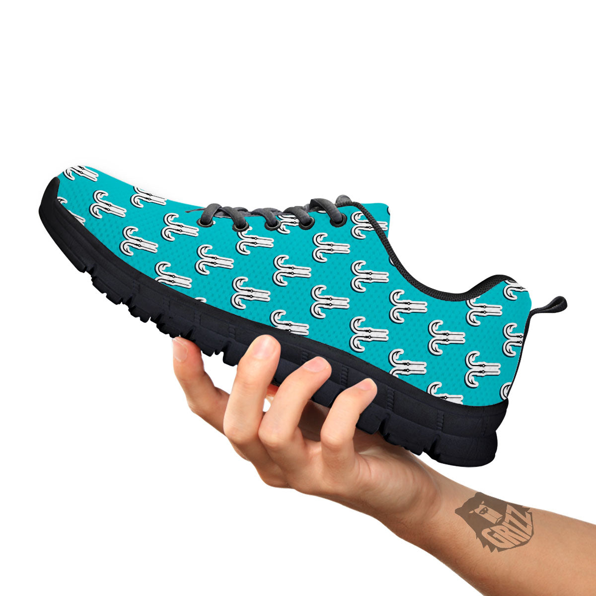 Blue Fish Hook Print Pattern Black Sneaker-grizzshop