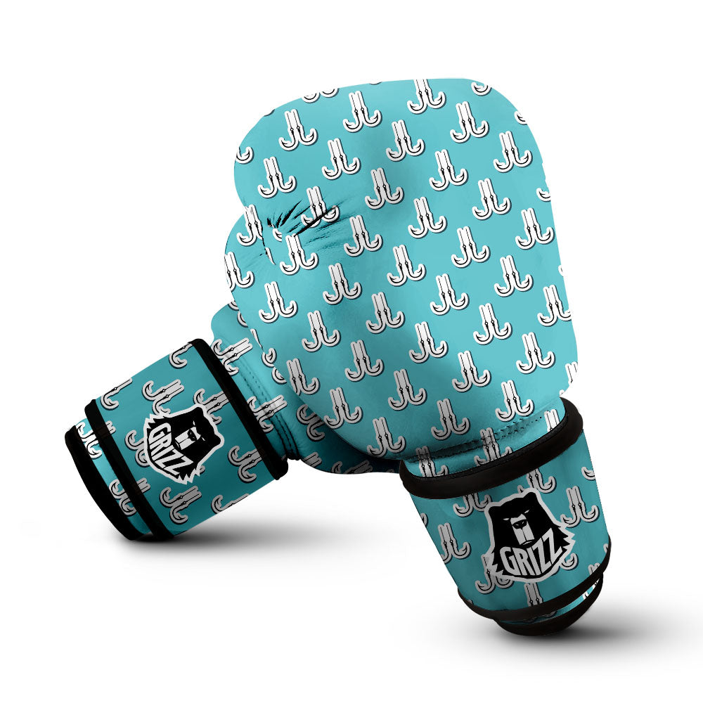 Blue Fish Hook Print Pattern Boxing Gloves-grizzshop