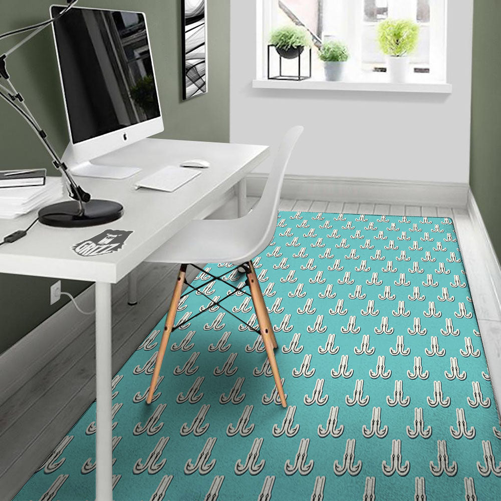 Blue Fish Hook Print Pattern Floor Mat-grizzshop