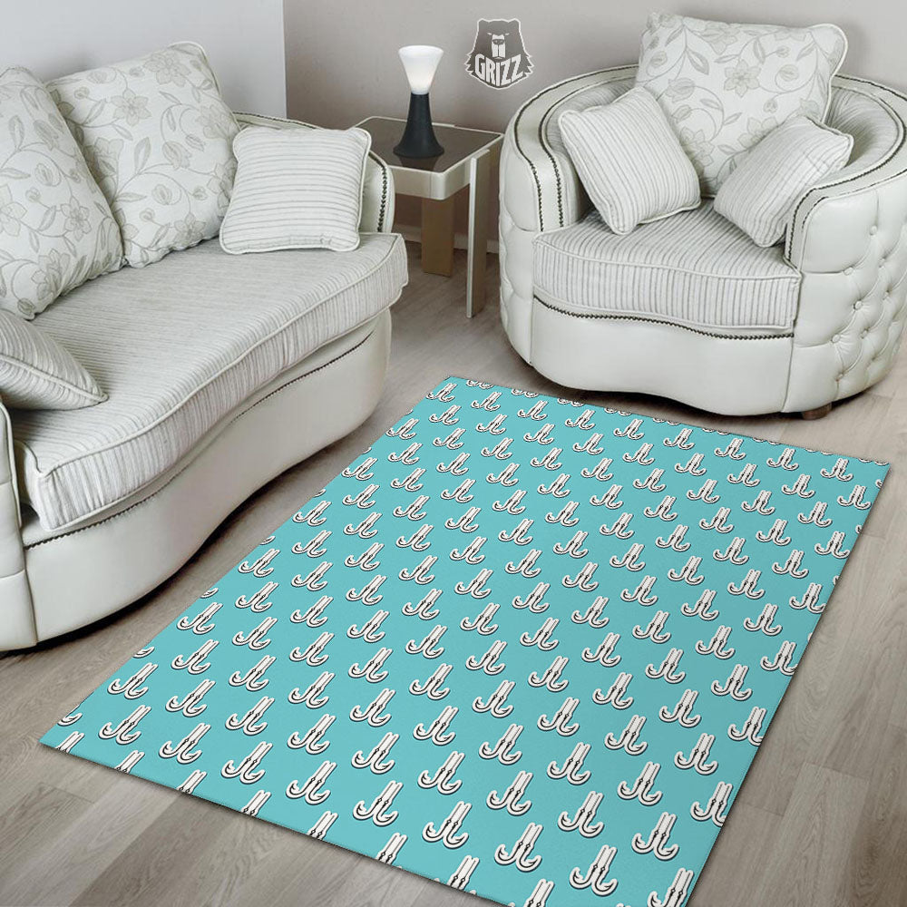 Blue Fish Hook Print Pattern Floor Mat-grizzshop
