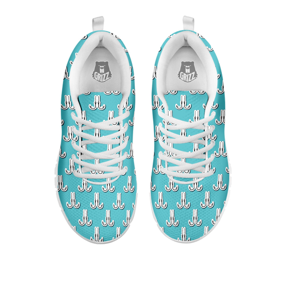 Blue Fish Hook Print Pattern White Sneaker-grizzshop