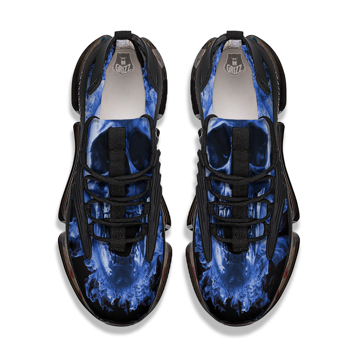 Blue Flaming Skull Print Black Gym Shoes-grizzshop
