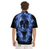 Blue Flaming Skull Print Men's Short Sleeve Shirts-grizzshop