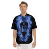 Blue Flaming Skull Print Men's Short Sleeve Shirts-grizzshop