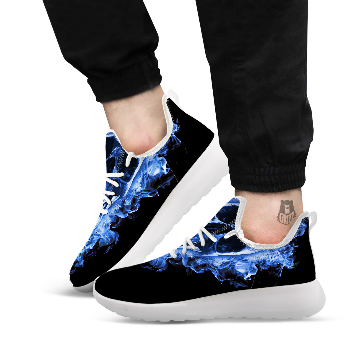 Blue Flaming Skull Print White Athletic Shoes-grizzshop