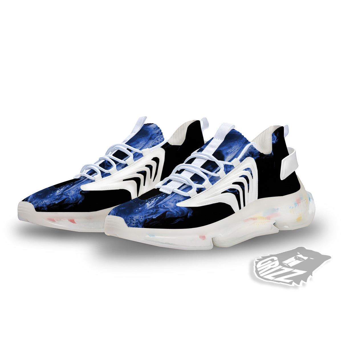 Blue Flaming Skull Print White Gym Shoes-grizzshop