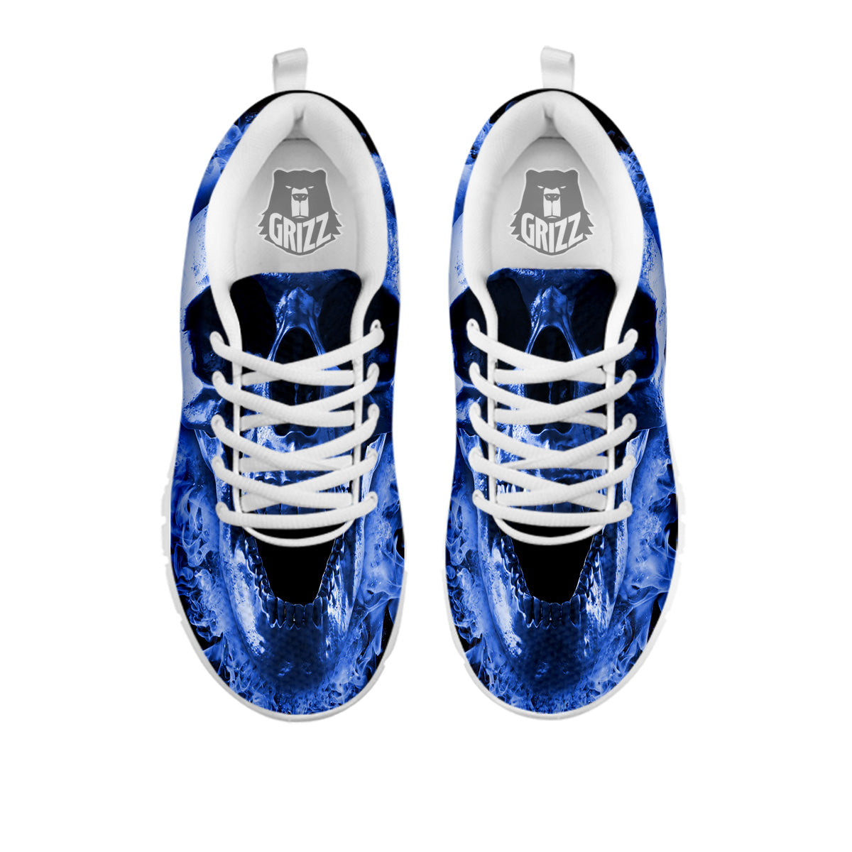 Blue Flaming Skull Print White Sneaker-grizzshop