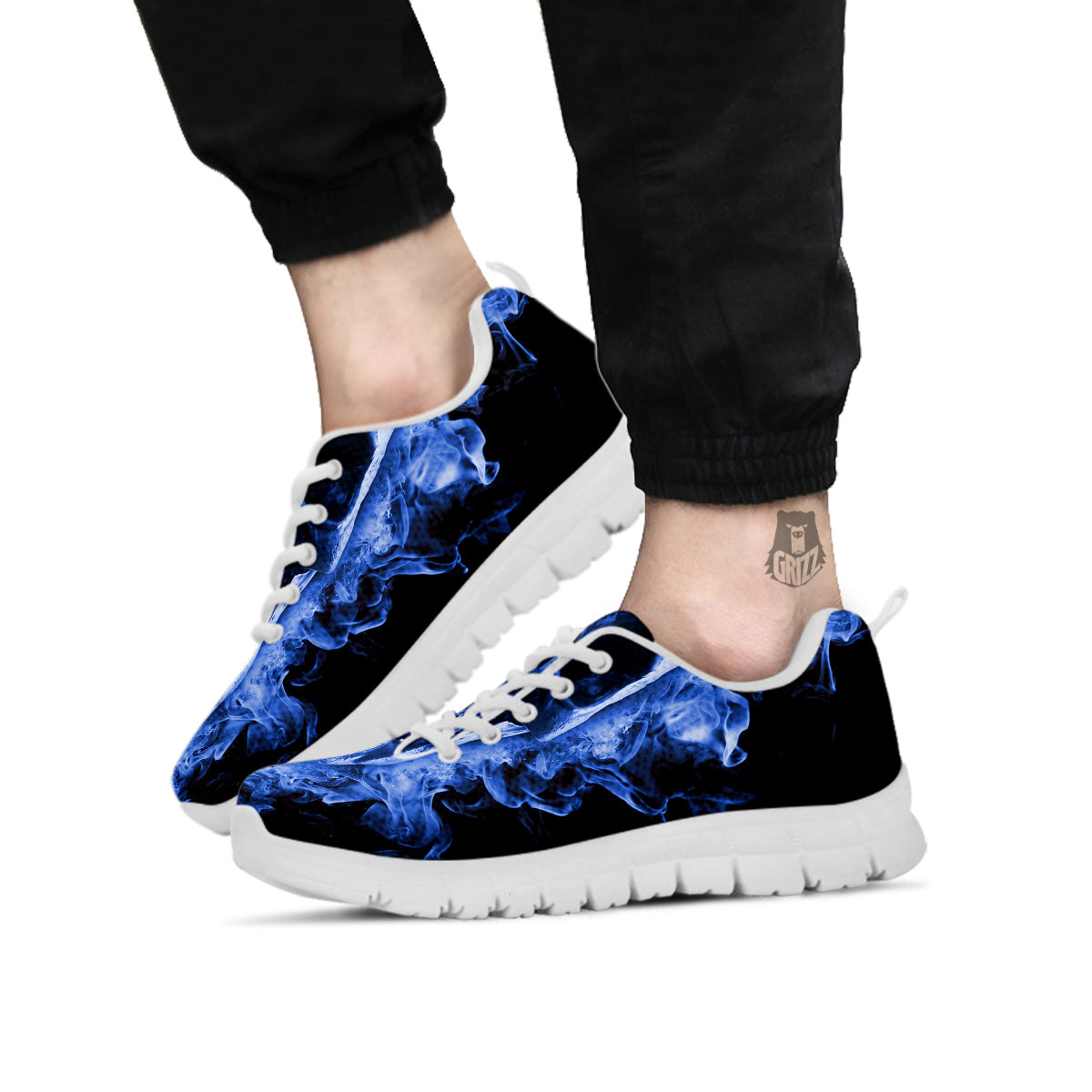 Blue Flaming Skull Print White Sneaker-grizzshop