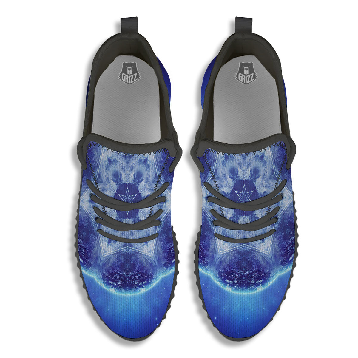 Blue Fractal Kaleidoscope Print Black Walking Shoes-grizzshop