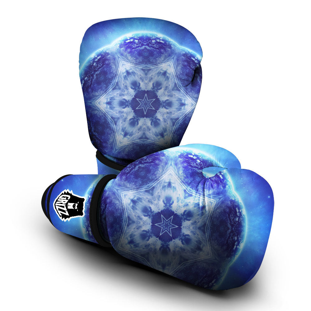Blue Fractal Kaleidoscope Print Boxing Gloves-grizzshop