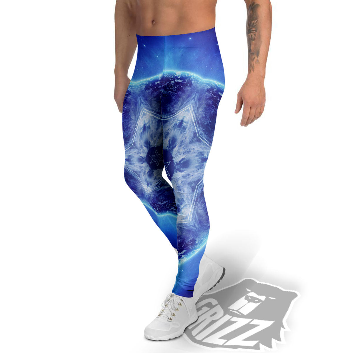 Blue Fractal Kaleidoscope Print Men's Leggings-grizzshop