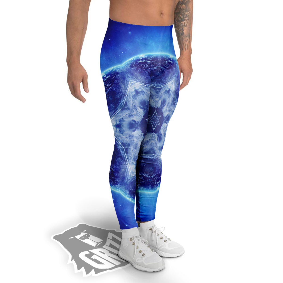 Blue Fractal Kaleidoscope Print Men's Leggings-grizzshop