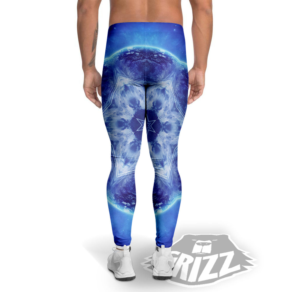 Blue Fractal Kaleidoscope Print Men's Leggings-grizzshop