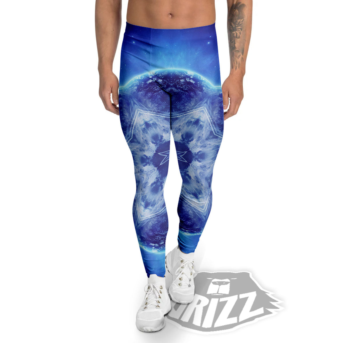 Blue Fractal Kaleidoscope Print Men's Leggings-grizzshop