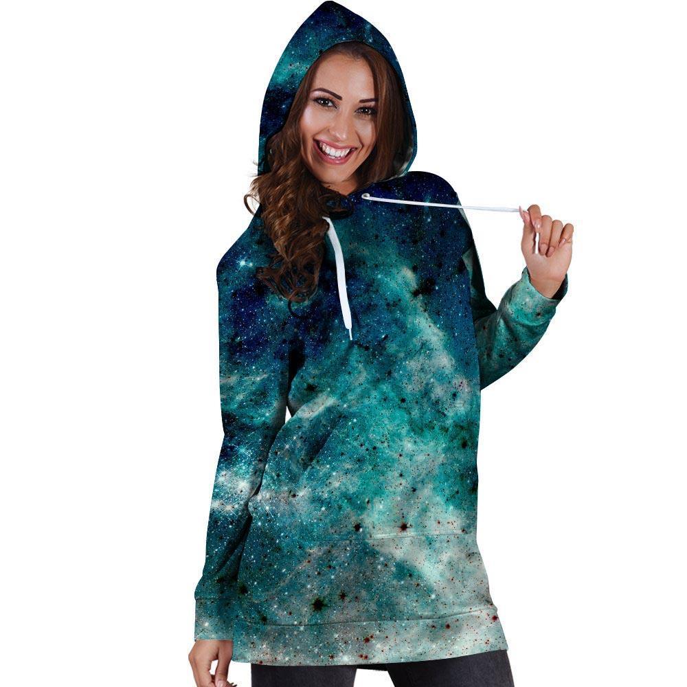 Blue Galaxy Space Hoodie Dress-grizzshop