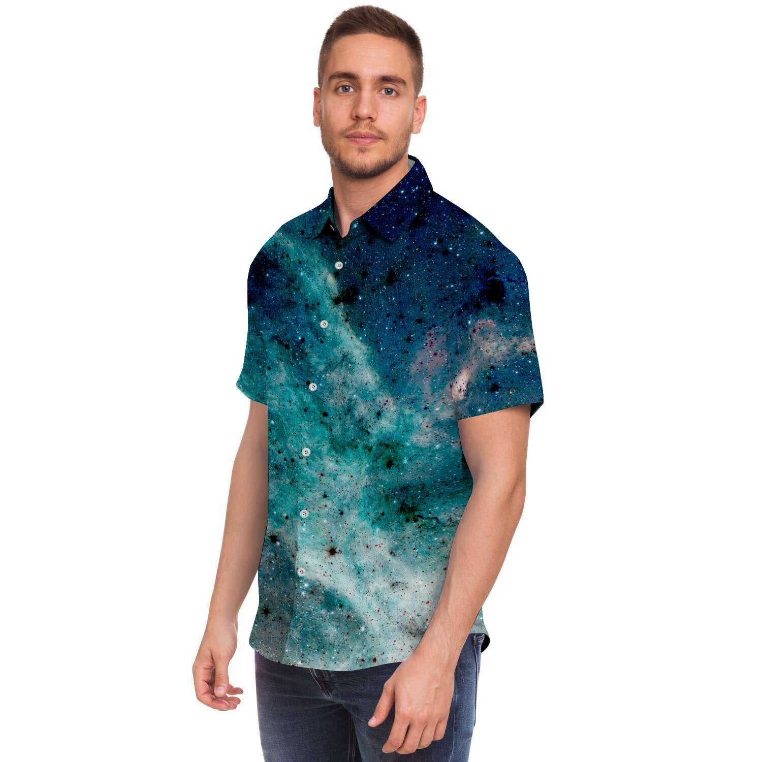 Blue Galaxy Space Men's Short Sleeve Shirt-grizzshop