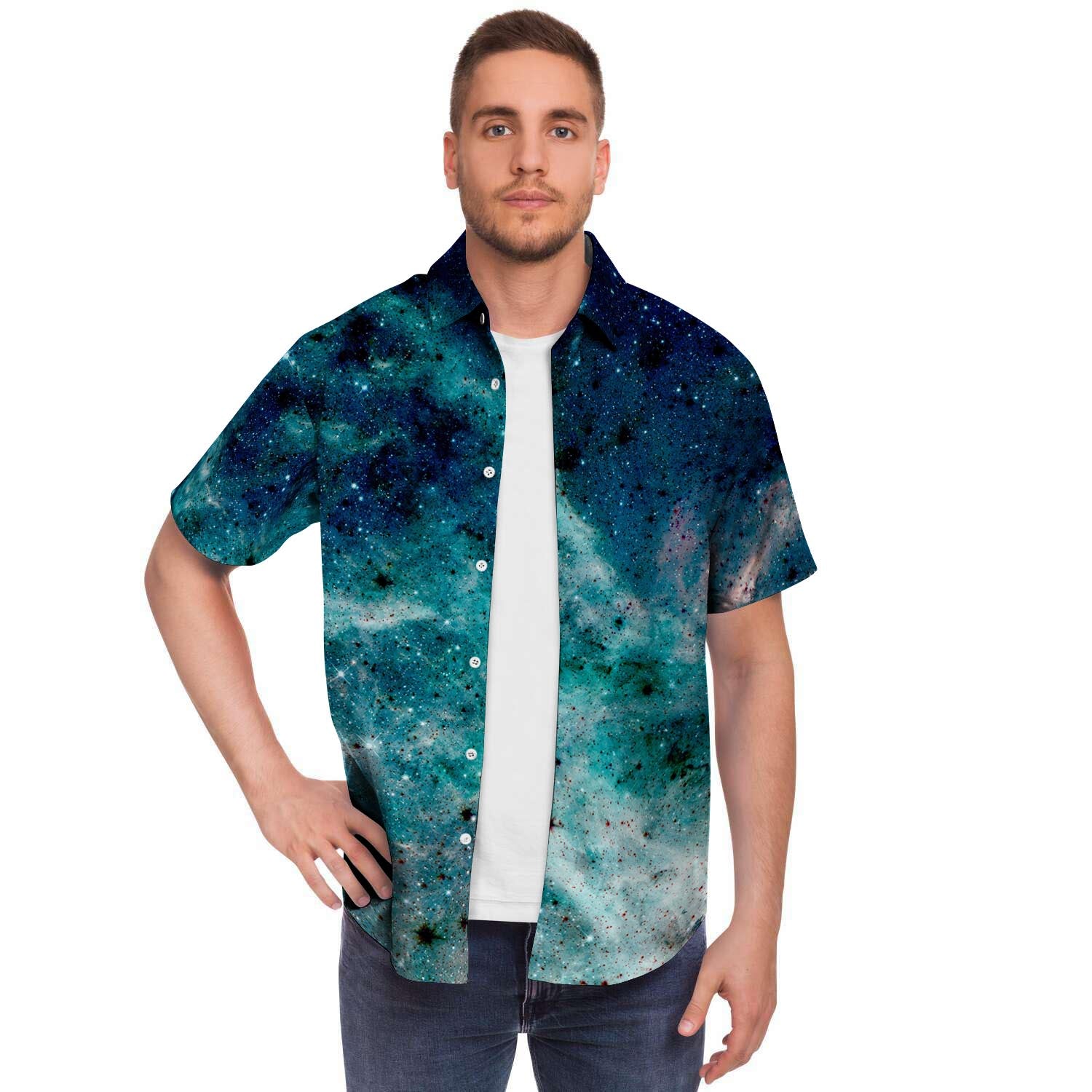 Blue Galaxy Space Men's Short Sleeve Shirt-grizzshop