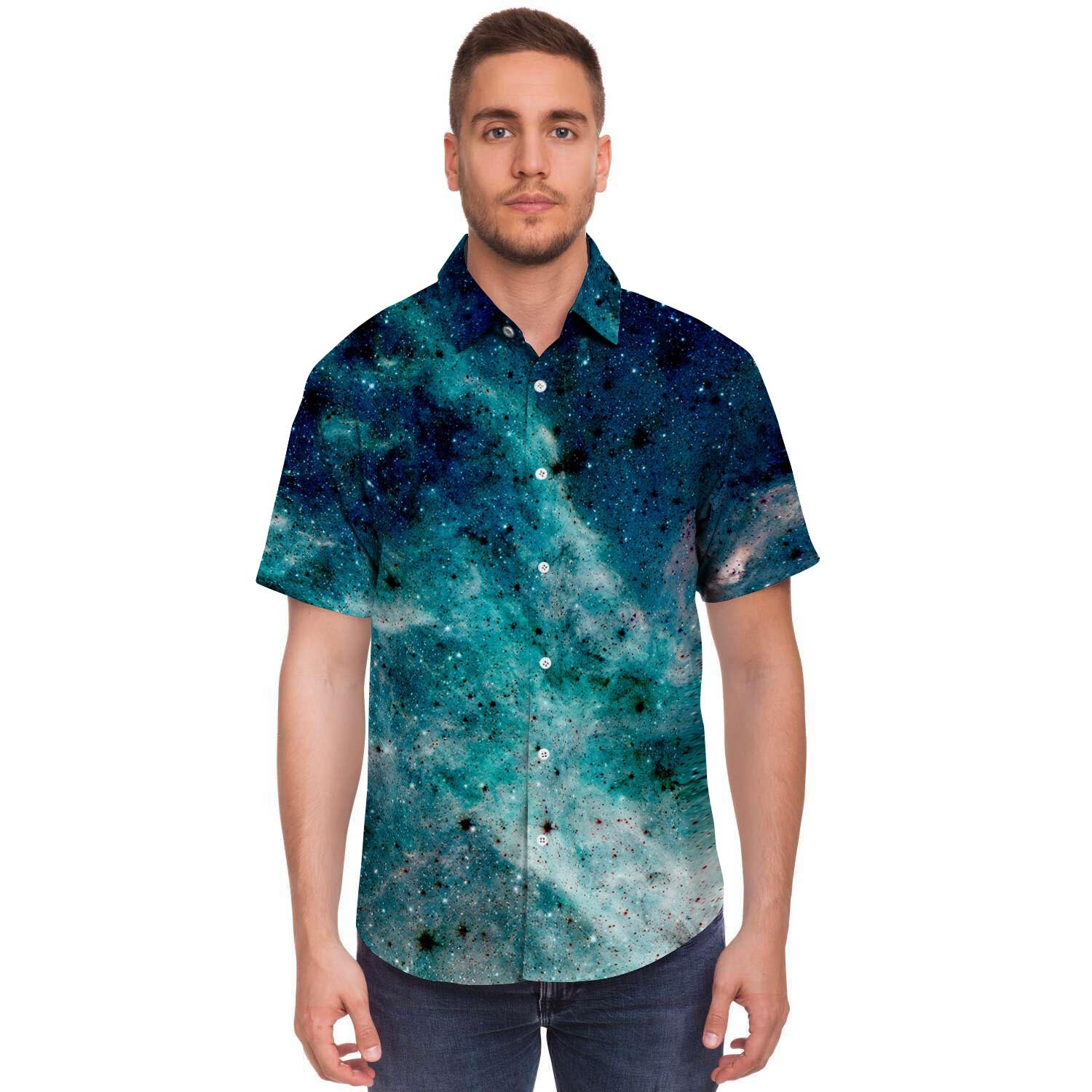 Blue Galaxy Space Men's Short Sleeve Shirt-grizzshop