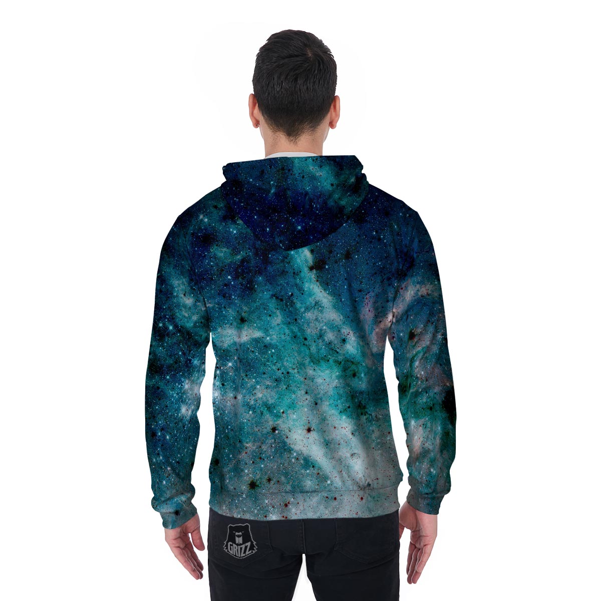 Blue Galaxy Space Men's Zip Up Hoodie-grizzshop
