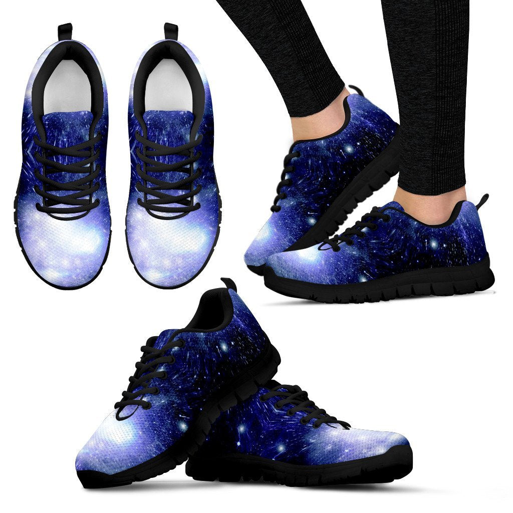 Blue Galaxy Space Stardust Print Black Sneaker Shoes For Men Women-grizzshop