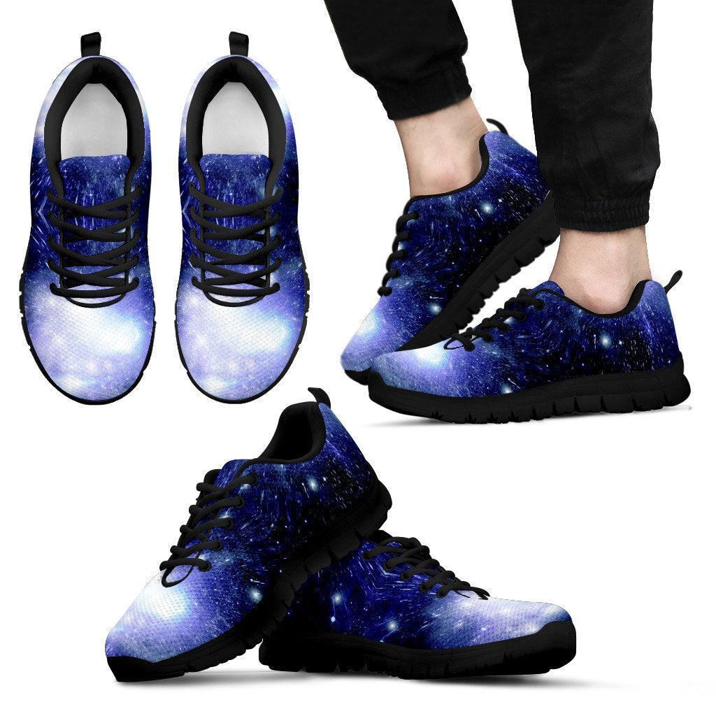 Blue Galaxy Space Stardust Print Black Sneaker Shoes For Men Women-grizzshop