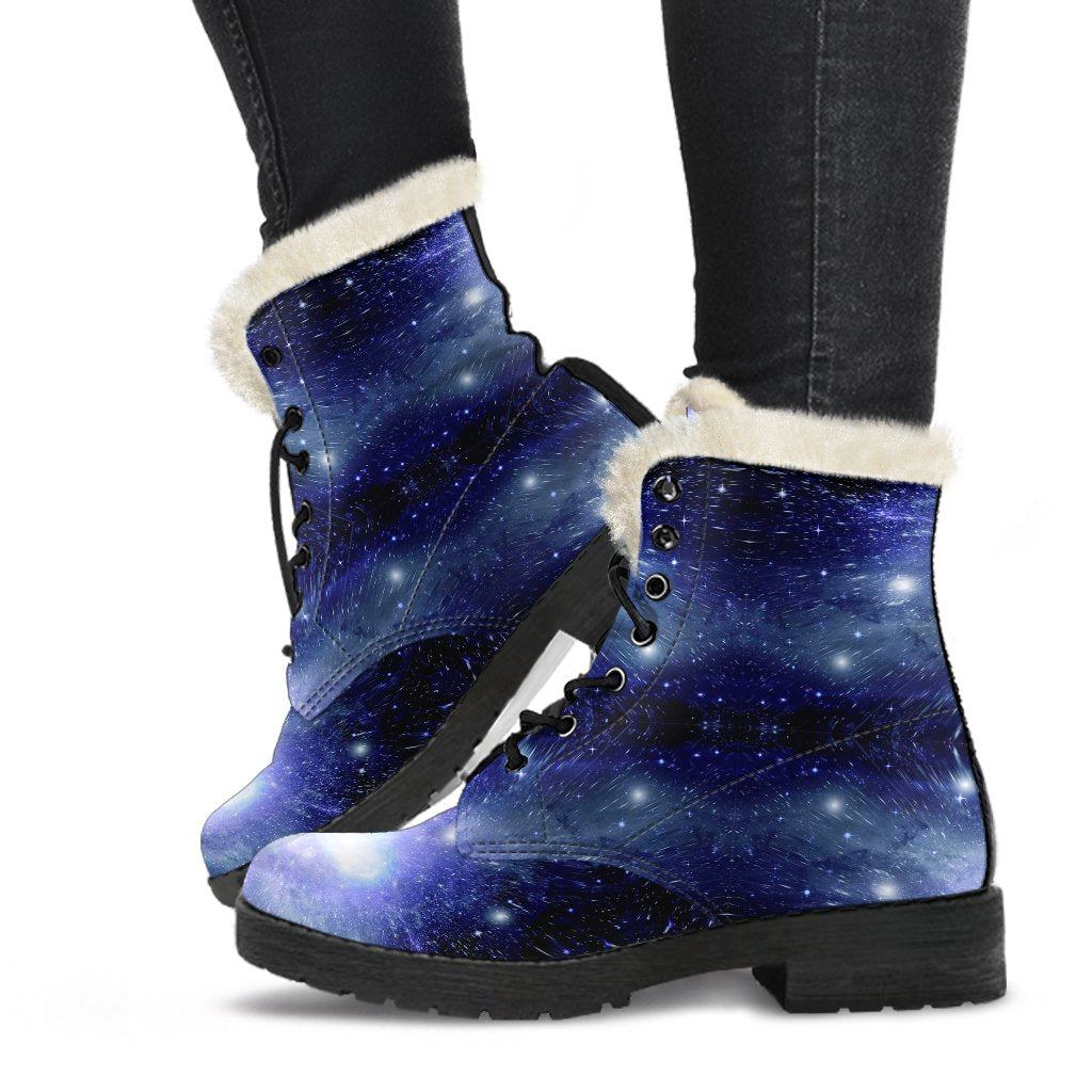 Blue Galaxy Space Stardust Print Comfy Winter Boots-grizzshop