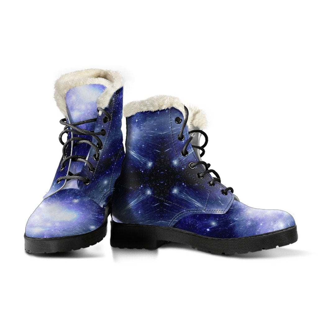 Blue Galaxy Space Stardust Print Comfy Winter Boots-grizzshop